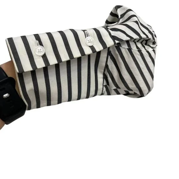 Jones New York Signature Women’s Black & White Striped Zip-Up Shirt Long Sleeve - Picture 4 of 13